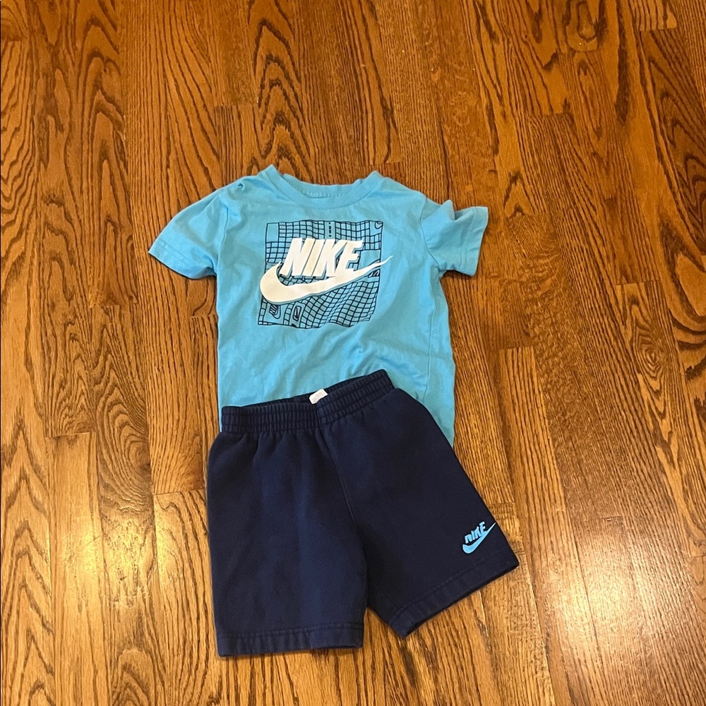 Nike Light Blue Tee with Navy Shorts Toddler Set